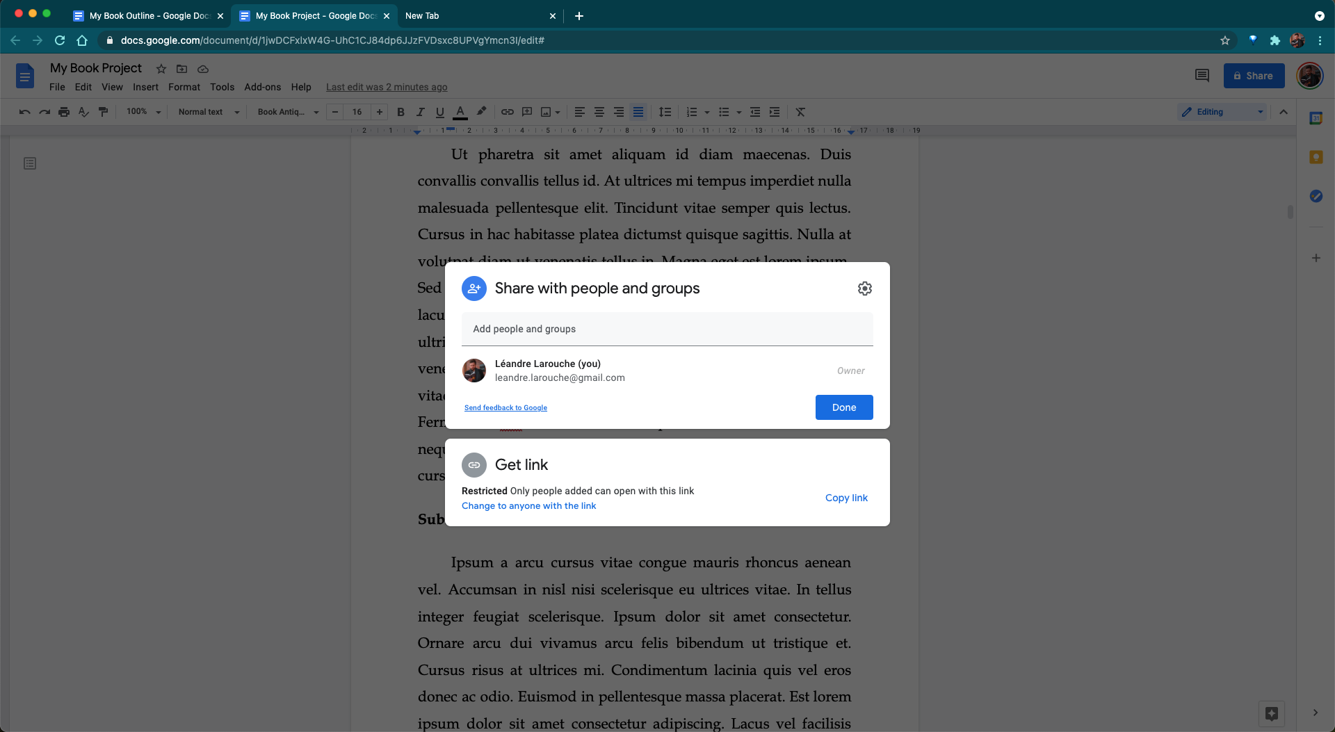 Sharing your Google Docs document