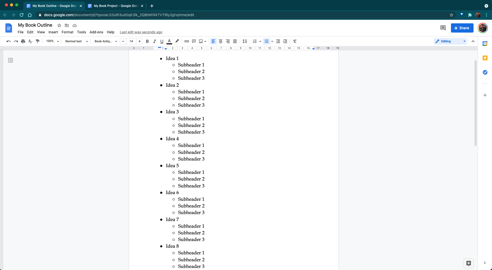 Outline your book in Google Docs
